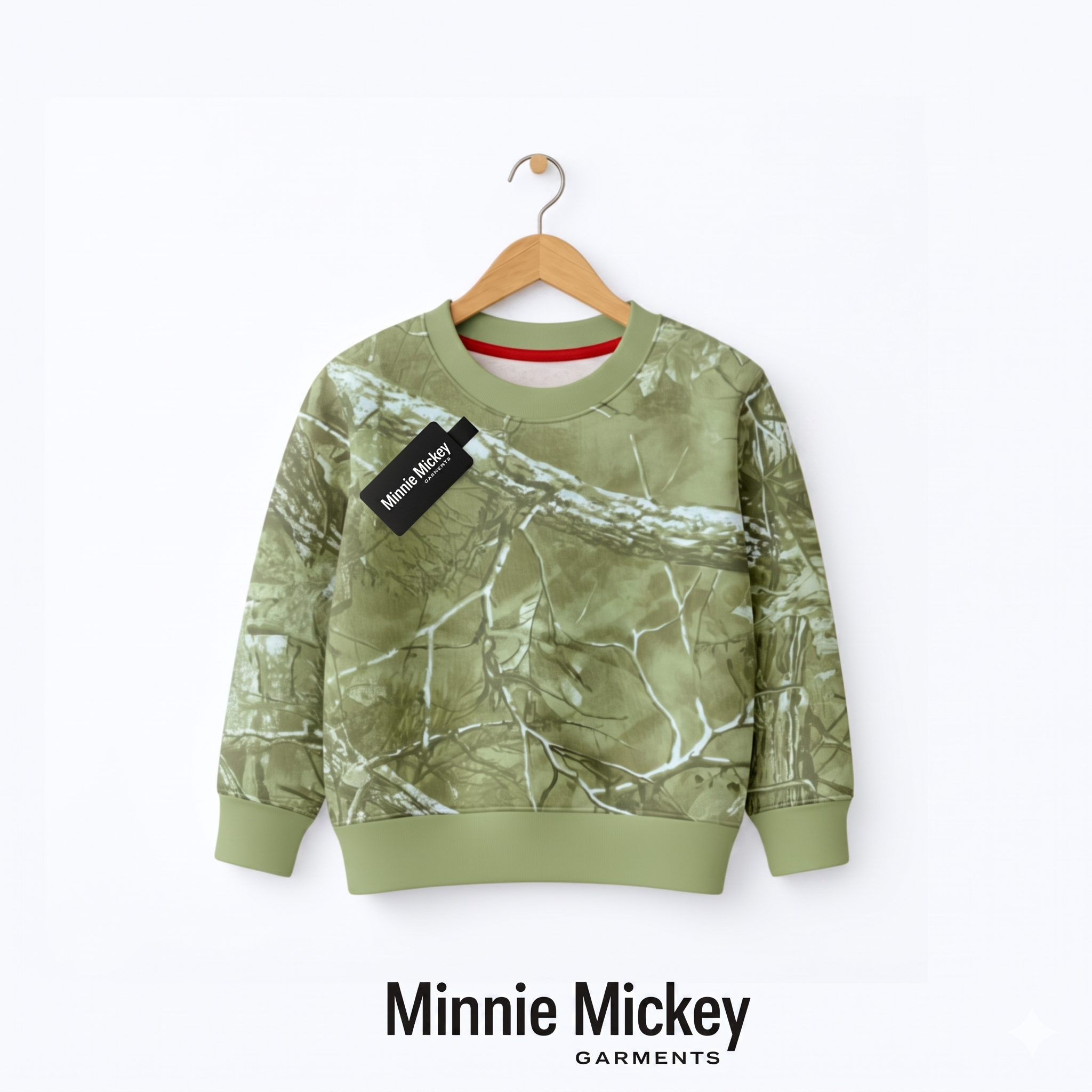 PC8A Cozy Green Camouflage Kids Sweatshirt (Minnie Mickey)
